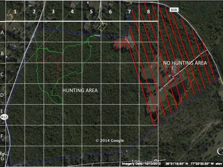 Hunting area boundary map showing designated zones and grid system